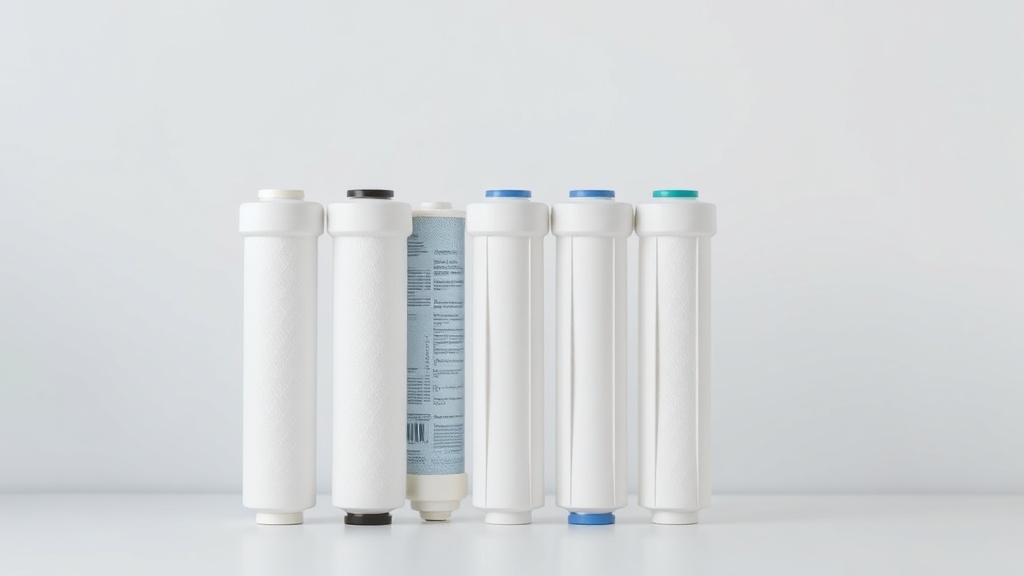정수기 내부의 다양한 필터들이 직렬로 연결되어 있는 모습과 물의 흐름도